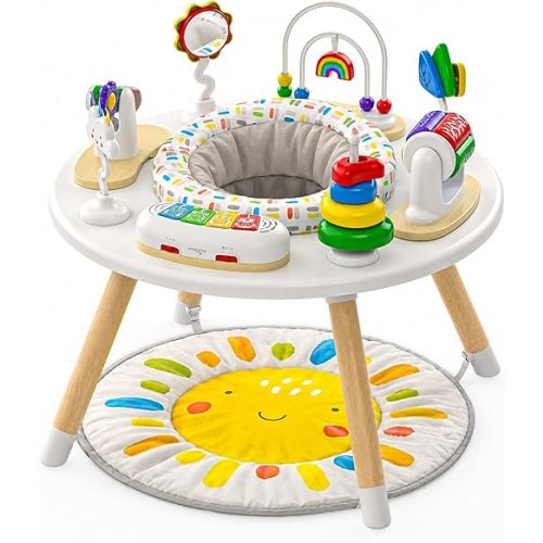 Move2Play 4-in-1 Baby Activity Center | Montessori-Inspired Design | 8 Interactive Toys | Tummy Time, Exersaucer & Toddler Table | Shower Gift | Essential | Must Have for 3, 6, 12 Month Old (Sun)