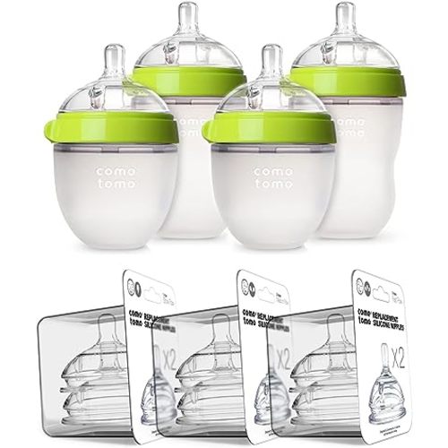 Comotomo Baby Bottle Bundle, Green, (7 Piece Set)