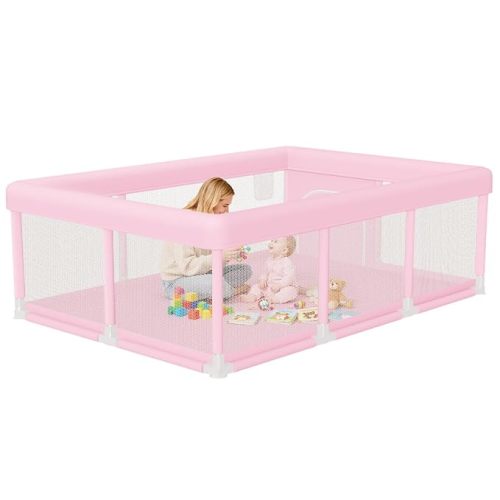 Hiaksedt Baby Playpen 74x50 in PlayPen for Babies and Toddlers, Large Play Yards for Indoor & Outdoor with Zipper Gates, Breathable Mesh with Mat