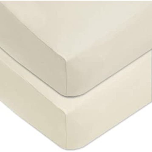 American Baby Company 2 Pack 100% Cotton Value Jersey Knit Fitted Crib Sheet for Standard Crib and Toddler Mattresses, Ecru, for Boys and Girls , 52x28x9 Inch (Pack of 2)