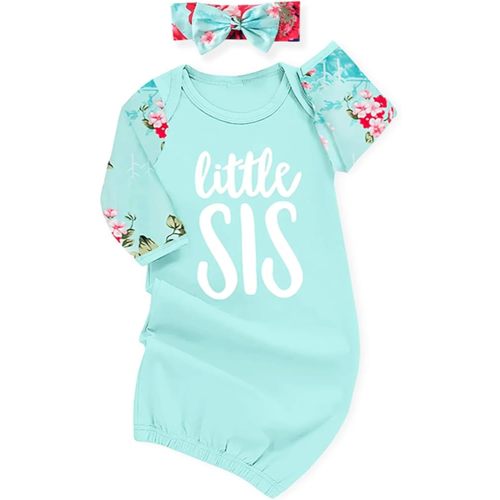 AMAWMW Newborn Baby Girl Little Sister Sleeper Gown Stripe Long Sleeve Nightgown Pajamas Gifts Stuff Essential Outfit