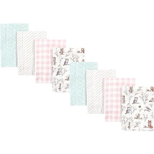 Hudson Baby Cotton Poly Flannel Burp Cloths Multipack, Enchanted Forest 8-Pack, One Size