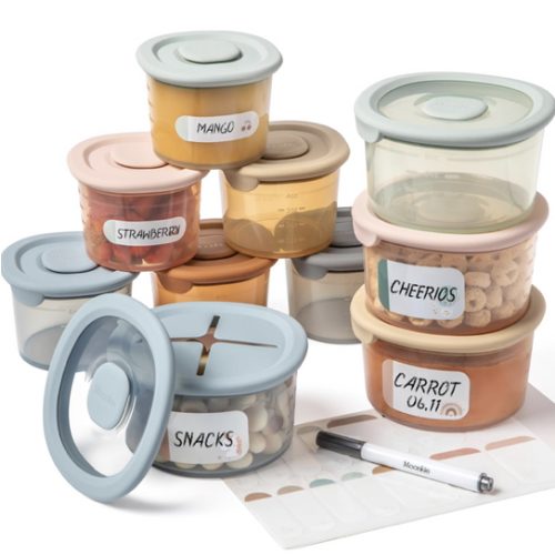 Moonkie Silicone Baby Food Containers | 8oz/4 oz Baby Food Storage Jars with Airtight Lids and A Snack Cup Lid | Freezer,Microwave and Dishwasher Safe, Reusable Baby Food Jars for Infant & Toddler