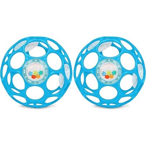 Bright Starts Oball Easy-Grasp Rattle BPA-Free Infant Toy in Blue, Age Newborn and up, 4 Inches (Pack of 2)