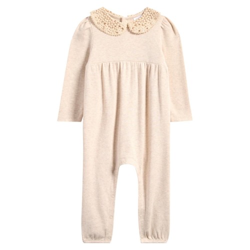 Lace Collar Cotton Jersey Romper, 3M
