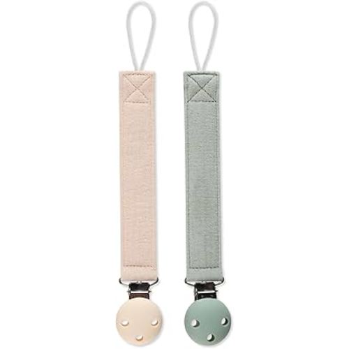 Pacifier Clip Holder for Baby Boy and Girl, Soft Pure Cotton Fabric Paci Binky Clips Fits for Most Pacifier Teethers & Small Toys in Place (Moody Blue+Milk White)