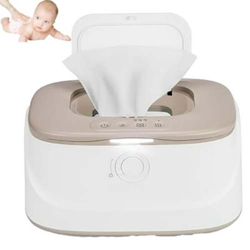 Baby Wipe Warmer with Innovative Spring & Child Lock Design, Large Capacity Wipes Dispenser, 3 Modes of Temperature Heating Control, Diaper Wipe Warmer with Night Light (White+Grey)