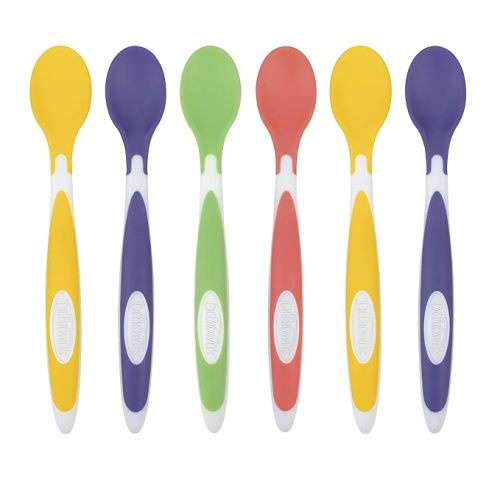 Dr. Brown's Soft-Tip Toddler Spoons with Long Handle for Baby-Led Weaning, BPA Free (Pack of 6) - Soft-Tip Toddler Feeding Spoons, 6 Pack