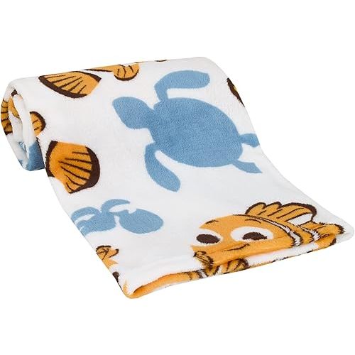 Disney Finding Nemo Orange, Aqua & White Crush & Squirt Turtle Super Soft Baby Blanket, Orange, Aqua, White , 30x36 Inch (Pack of 1)