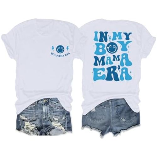 in My Boy Mom Era Shirt Mama Graphic Tees for Women Mother's Day Tshirt Gift Casual Funny Cute Letter Print Tops