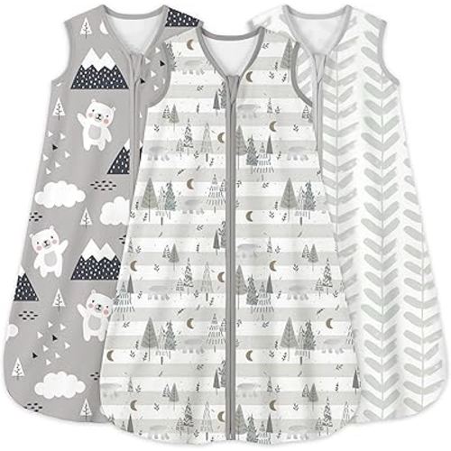 Yoofoss Baby Sleep Sack 0-6 Months 0.5 Tog Wearable Blanket for Baby, 3 Pack 100% Cotton Infant Toddler Sleeping Sack 2-Way Zipper Lightweight Sleepsack