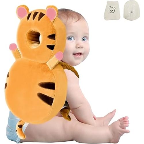 Baby Head Protector Cushion Toddler Backpack, Baby Safety Products for Toddler Baby Head Protection for Crawling & Walking, Brown Tiger