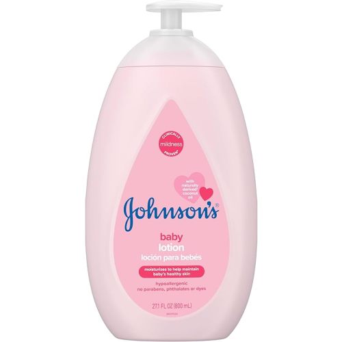 Johnson's Moisturizing Mild Pink Baby Lotion with Coconut Oil for Delicate Baby Skin, Paraben-, Phthalate- & Dye-Free, Hypoallergenic & Dermatologist-Tested, Baby Skin Care, 27.1 Fl. Oz