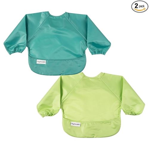 Tiny Twinkle Long Sleeve Bib for Babies & Toddlers | 2-Pack Waterproof Smock Bib for Eating | Machine Washable & Mess-Proof Feeding Essentials | Newborn Shower Gift (Rainforest,6–24M)