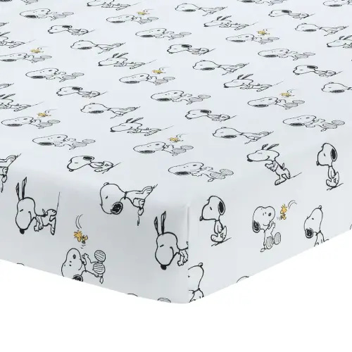 Classic Snoopy 100% Cotton White/Black Fitted Baby Crib Sheet – Lambs & Ivy