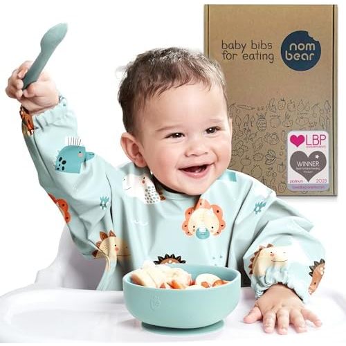 Baby Bibs for Eating - Waterproof Baby Eating Smock Bib - Long Sleeve Bib for Babies 6-12 Months