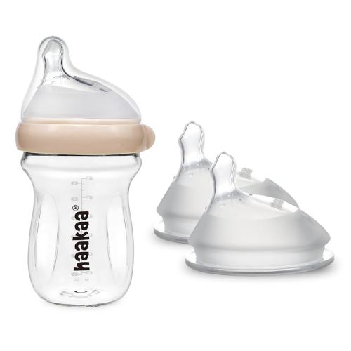 haakaa Glass Baby Bottle& Gen.3 Silicone Bottle Nipple Set,Easy to Clean,Newborn Registry Essentials,BPA-Free