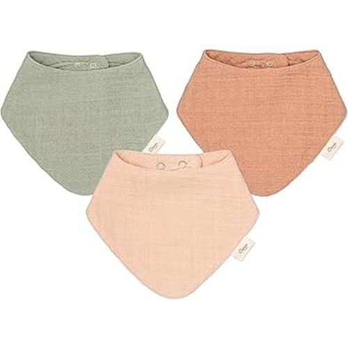Crane Baby Soft Muslin Baby Bib Set, Adjustable and Absorbent Bandana Style Bibs for Boys and Girls, Rose, 3 Piece, 18.5” x 9”