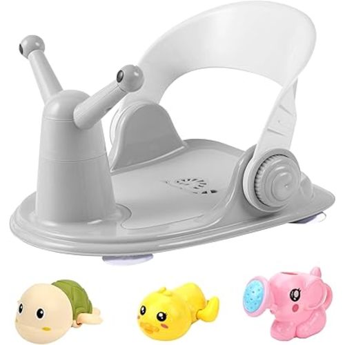 Baby Bath Seat for Baby Sitting Up,Infant Bath Seat for Babies 6-12-18-24 Months,Non-Slip Safe Baby Bath tub Seat with Suction Cups, Soft Cushion,3 Bath Toys,Baby Bath Gray