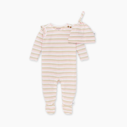 Burt's Bees Baby Coastal Stripe Flutter Jumpsuit & Knot Top Hat Set - Coastal Stripe Flutter Jumpsuit, 3-6 Months