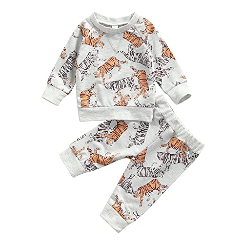 Ledy Champswiin 2pcs Winter Newborn Baby Boy Clothes Infant Dinosaur Print Outfit Ribbed Long Sleeve Tops Pants Set