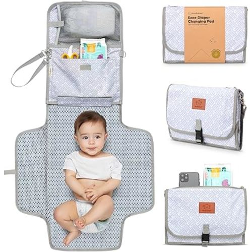KeaBabies Portable Diaper Changing Pad - Large Waterproof Baby Changing Mat, Compact Travel Diaper Clutch, Functional Pockets Fit Newborn Essentials, Wipeable & Padded Baby Changer (Gray Mod)