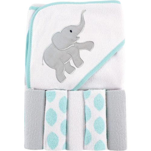 Luvable Friends Unisex Baby Hooded Towel with Five Washcloths, Cotton,Polyester,Ikat Elephant, One Size - 1 Count (Pack of 1)
