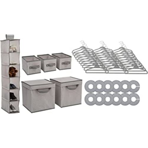 Delta Children Nursery Storage 48 Piece Set - Easy Storage/Organization Solution - Keeps Bedroom, Nursery & Closet Clean, Grey
