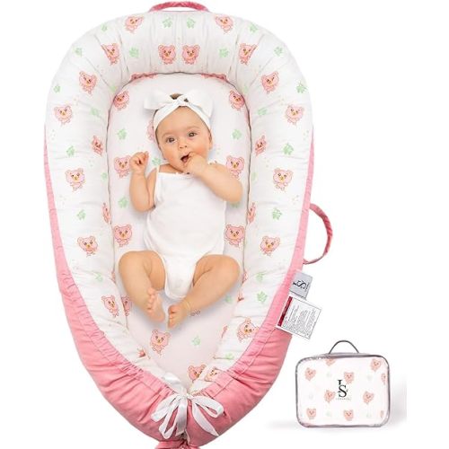 Baby Lounger for Newborn 0-24 Months – Ultra Soft Organic Cotton Infant Lounger – Reversible, Adjustable & Portable Baby Nest for Home & Travel – Soft, Breathable, Washable Cover by Leosole