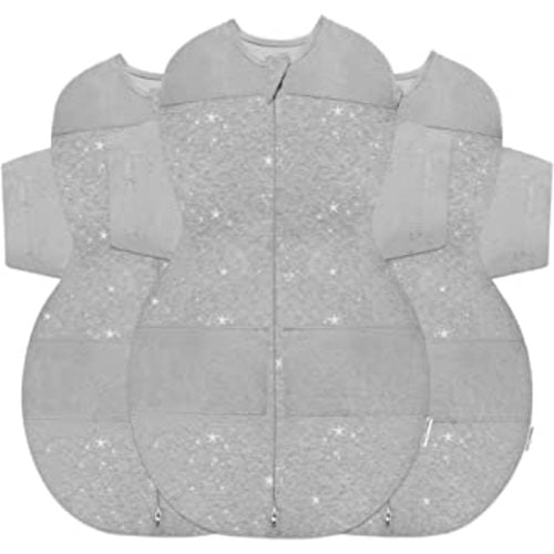 Happiest Baby SNOO Sleep Sack - 100% Organic Cotton Baby Swaddle Blanket - Doctor Designed Promotes Healthy Hip Development - 3-Pack Bundle (Graphite Stars, S, M, L)