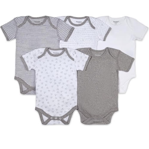 Burt's Bees Baby Unisex Organic Cotton Short and Long Sleeve Bodysuits, 5-Pack