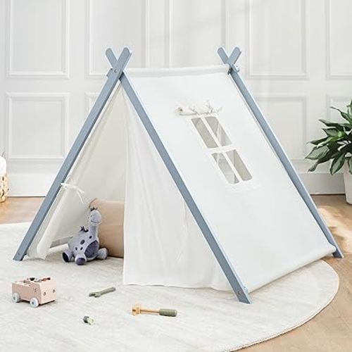 Comfy Cubs Kids Play Tent - Spacious & Stylish Kids Tent Made with 100% Breathable Cotton Canvas, Imaginative Indoor Canvas Play Tent - Easy Setup, Safe & Portable Teepee Tent for Kids (Pacific Blue)