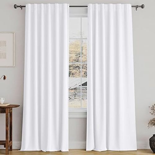Turquoize White Curtains 84 Inch Long Room Darkening Curtains for Bedroom Thermal Insulated Back Tab Rod Pocket Black Out Curtains for Living Room, 52" W x 84" L, 2 Panels, Pure White