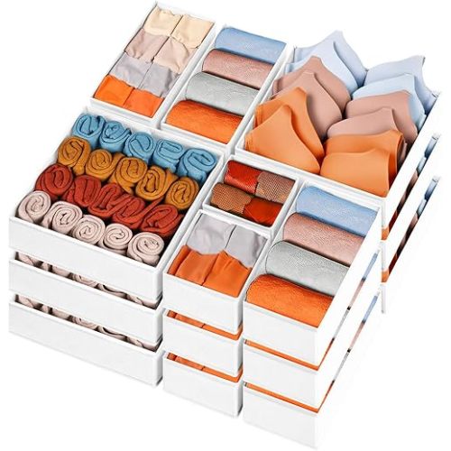 Criusia Drawer Organizer Clothes 15 Pack - Dresser Organizer For Nursery, Bedroom, Closet - Baby Clothes Organizer and Storage & Organization Dividers, College Dorm Room Essentials (White)