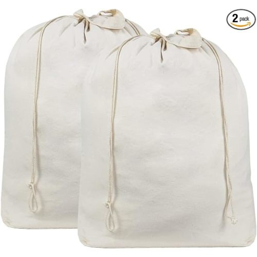 AMJ 2 Pack - Extra Heavy Duty Washable Laundry Bag with Drawstring, Cotton Laundry Bag for Sleeping Bag, Laundry Hamper Liner and Travel, Beige