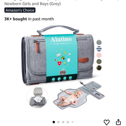 Portable Diaper Changing Pad for Baby, Detachable Travel Changing Pad with Baby Wipes Pocket, Gifts for Baby Shower, Newborn Girls and Boys (Grey)