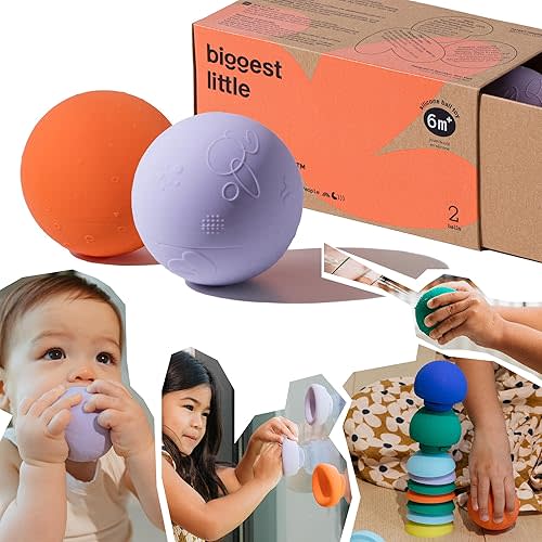 b is for Ball® Food Grade Silicone Sensory Baby & Toddler Ball | teether | squirty Bath Toy | Stacking Toy | Montessori Toy | Dishwasher Safe | 6 Months+ | 2 Ball Set