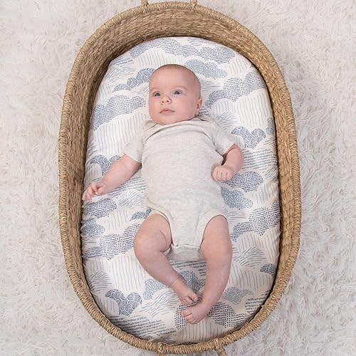 The Peanutshell Baby Bassinet Sheets 4-Pack for Girl or Boy - Soft, Oval & Fitted Baby Girls or Boys Sheet, Rectangle, Fitted Covers for Crib, Halo Bassinet Mattress - Soft Cloud