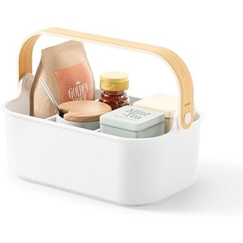 Umbra Bellwood Stackable Storage Bin, Multipurpose Caddy Organizer, 11 x 7 in, White/Natural