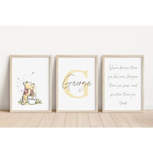 Set of 3 Winnie the Pooh Personalised Name Print Winnie the Pooh Nursery New Baby Gift Winnie the Pooh Quote Print Personalised Baby - Etsy