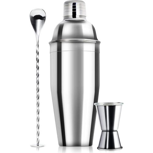 WPHUAW 24oz Cocktail Shaker Bar Set-Professional Margarita Mixer Drink Shaker and Measuring Jigger & Mixing Spoon Set-Professional Stainless Steel Bar Tools Built-in Bartender Strainer for Martini Kit