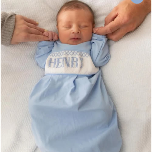 Solid Blue Baby Snuggles Custom Nightgown and Cap