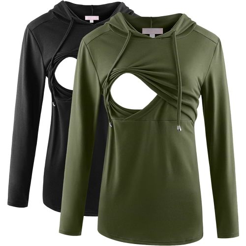 Bhome Nursing Shirt Long Sleeves Hoodie Breastfeeding Top Sweatshirt
