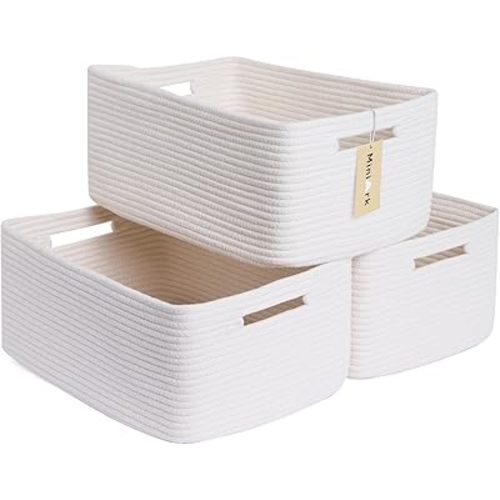 Large Storage Baskets for Shelves, Closet Organizers Bins for Clothes Blanket Towels, Baby Nursery, Toy Baskets Box, Woven Rope Baskets, 17 x 13 x 7.5”, 3 Packs Off White
