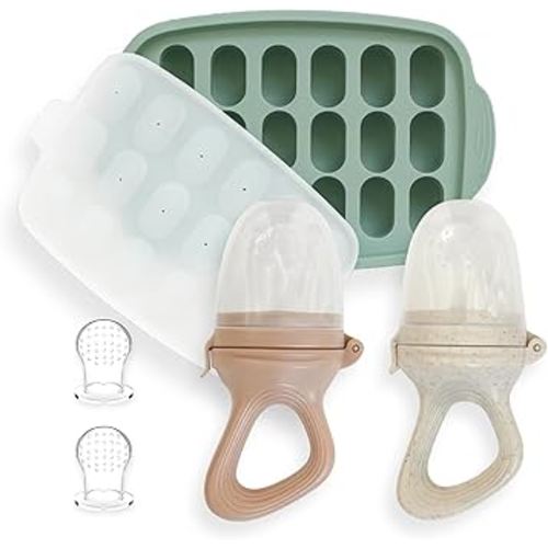 Hippypotamus Baby Food Feeder & Freezer Tray - Silicone Fruit Feeder - Pacifier Teething Toys - 2 Extra Pouches - Set of 2