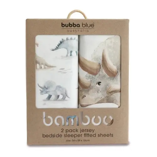 Bubba Blue 2 Pack Fitted Sheet Bedside Sleeper Bamboo Jurassic | Baby Bunting AU