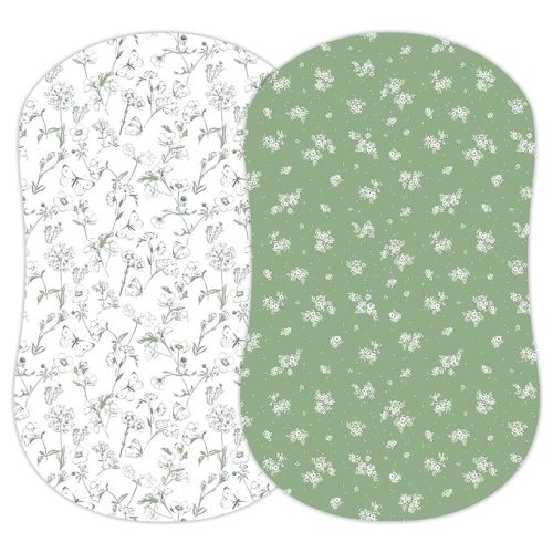 Baby Bassinet Sheets Girl (Butterfly Garden) 2-Pack - Fitted Bedside Bassinet Sheets - Buttery Soft Cotton Blend for Standard Mattress Pad - Compatible with Halo BassiNest
