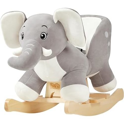 FUNLIO Elephant Baby Rocking Horse for Toddlers 6 Months to 3 Years, Cute & Graceful Grey Elephant Baby Rocker for Baby Girl, Stuffed Plush Ride-on Rocking Animal, Easy to Assemble, CPC & CE Certified