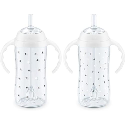 NUK Learner Straw Cup, 10oz, 2-Pack - Toddler Sippy Cup with Soft Straw for Easy Drinking, Suitable for Ages 8 Months and Up, Timeless Collection