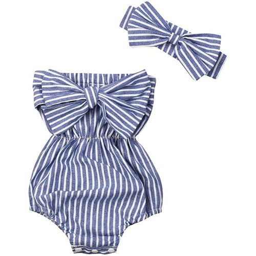 2PC Newborn Baby Girls Clothes Striped Jumpsuit Romper Playsuit Headband Outfits 0-24 Months